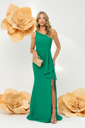 VESTIDO IPANEMA UM OMBRO DETALHE FENDA - VERDE ESMERALDA