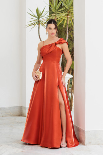 VESTIDO LONDRES ZIBELINE GLOW LAÇO OMBRO - TERRACOTA