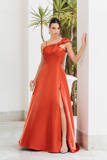 VESTIDO LONDRES ZIBELINE GLOW LAÇO OMBRO - TERRACOTA