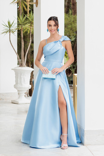 VESTIDO LONDRES ZIBELINE GLOW LAÇO OMBRO - AZUL SERENITY