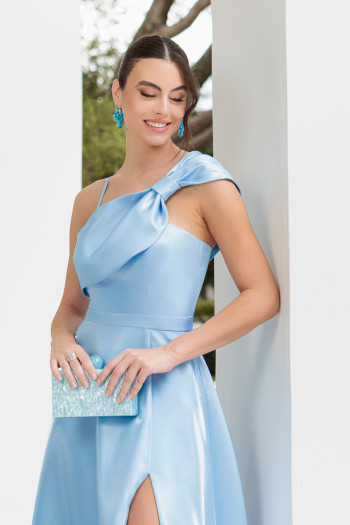VESTIDO LONDRES ZIBELINE GLOW LAÇO OMBRO - AZUL SERENITY