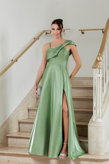 VESTIDO LONDRES ZIBELINE GLOW LAÇO OMBRO - VERDE OLIVA