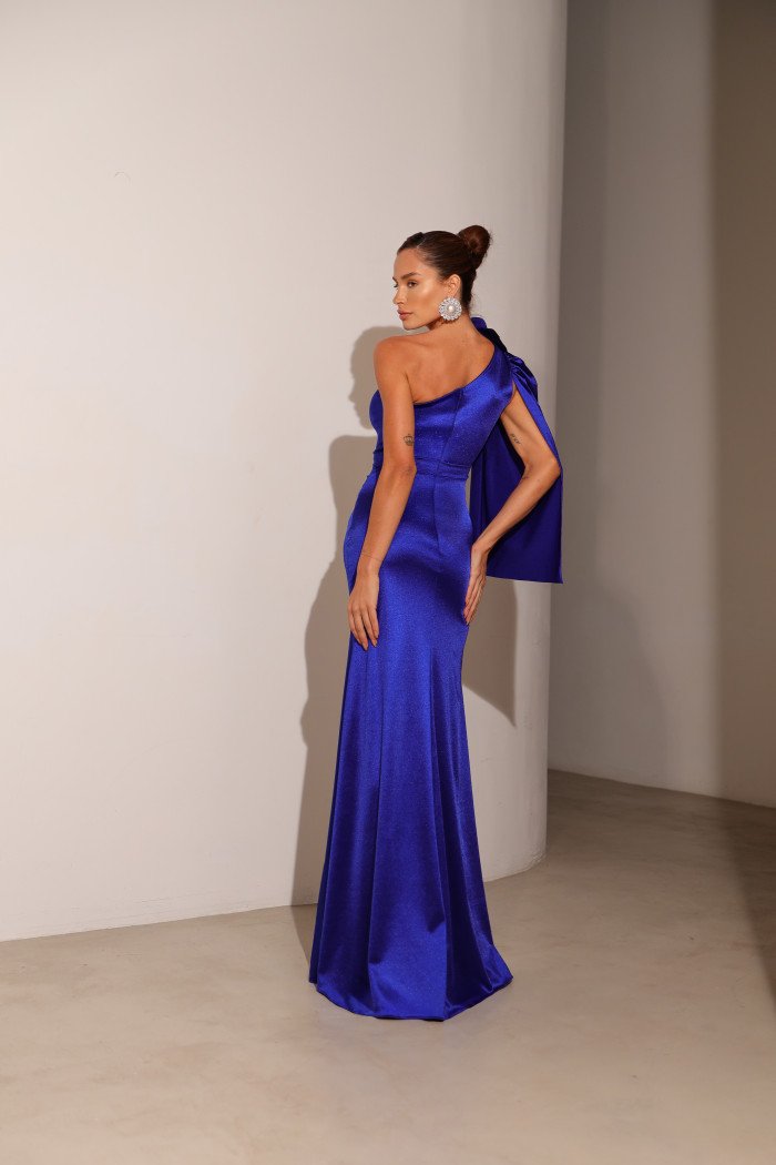 VESTIDO DE FESTA LOS ANGELES CREPE ACETINADO - AZUL ROYAL