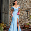 VESTIDO DE FESTA MANHATTAN OMBRO A OMBRO ZIBELINE GLOW - AZUL SERENITY