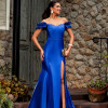VESTIDO DE FESTA MANHATTAN OMBRO A OMBRO ZIBELINE GLOW - AZUL ROYAL