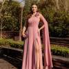 VESTIDO DE FESTA RANCHCORE MANGA AMPLA OMBRO - ROSA CANELA