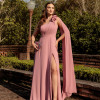 VESTIDO DE FESTA RANCHCORE MANGA AMPLA OMBRO - ROSA CANELA