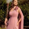 VESTIDO DE FESTA RANCHCORE MANGA AMPLA OMBRO - ROSA CANELA