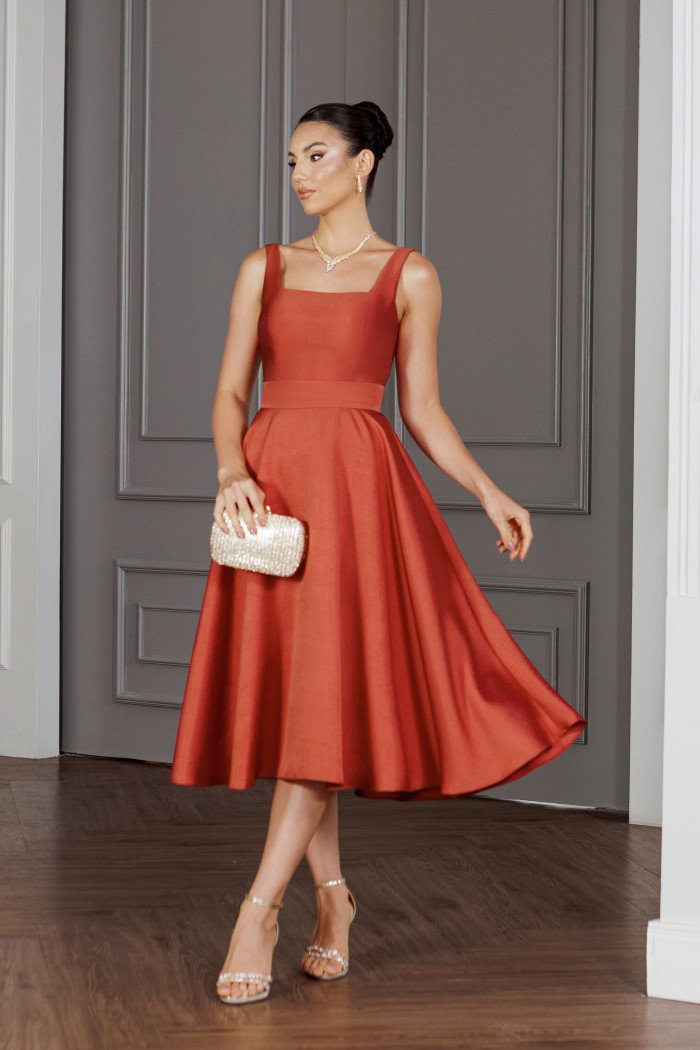 VESTIDO MIDI SINGAPURA ZIBELINE FAIXA AMARRAÇÃO - TERRACOTA ESCURO