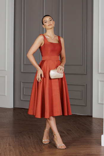 VESTIDO MIDI SINGAPURA ZIBELINE FAIXA AMARRAÇÃO - TERRACOTA ESCURO