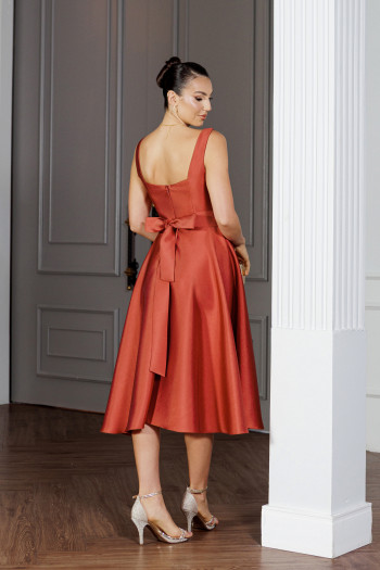 VESTIDO MIDI SINGAPURA ZIBELINE FAIXA AMARRAÇÃO - TERRACOTA ESCURO