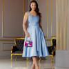 VESTIDO MIDI SINGAPURA ZIBELINE FAIXA AMARRAÇÃO - AZUL SERENITY