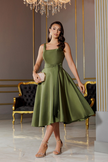 VESTIDO MIDI SINGAPURA ZIBELINE FAIXA AMARRAÇÃO - VERDE OLIVA
