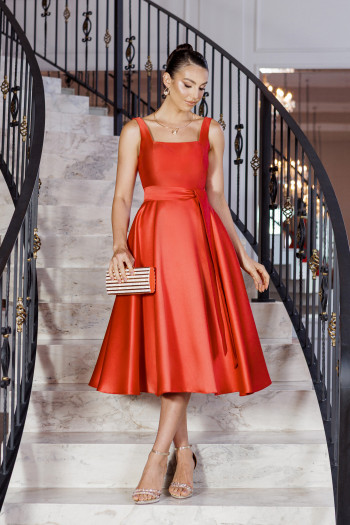 VESTIDO MIDI SINGAPURA ZIBELINE FAIXA AMARRAÇÃO - TERRACOTA CLARO