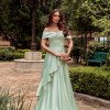 VESTIDO DE FESTA TAYLOR CREPE ACETINADO OMBRO A OMBRO - VERDE MENTA
