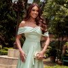 VESTIDO DE FESTA TAYLOR CREPE ACETINADO OMBRO A OMBRO - VERDE MENTA