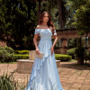 VESTIDO DE FESTA TAYLOR CREPE ACETINADO OMBRO A OMBRO - AZUL SERENITY