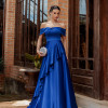 VESTIDO DE FESTA TAYLOR CREPE ACETINADO OMBRO A OMBRO - AZUL ROYAL