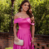 VESTIDO DE FESTA TAYLOR CREPE ACETINADO OMBRO A OMBRO - FÚCSIA