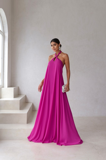 VESTIDO VALENTINA CREPE MUSSELINE - FÚCSIA