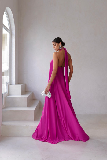 VESTIDO VALENTINA CREPE MUSSELINE - FÚCSIA