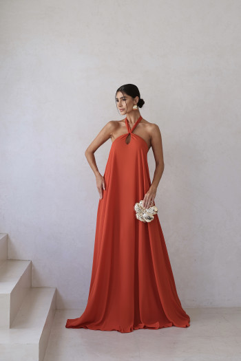 VESTIDO VALENTINA CREPE MUSSELINE - TERRACOTA