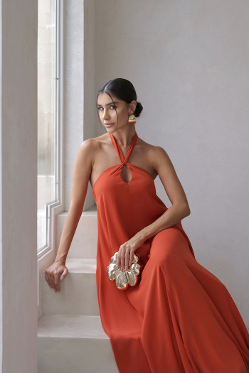 VESTIDO VALENTINA CREPE MUSSELINE - TERRACOTA