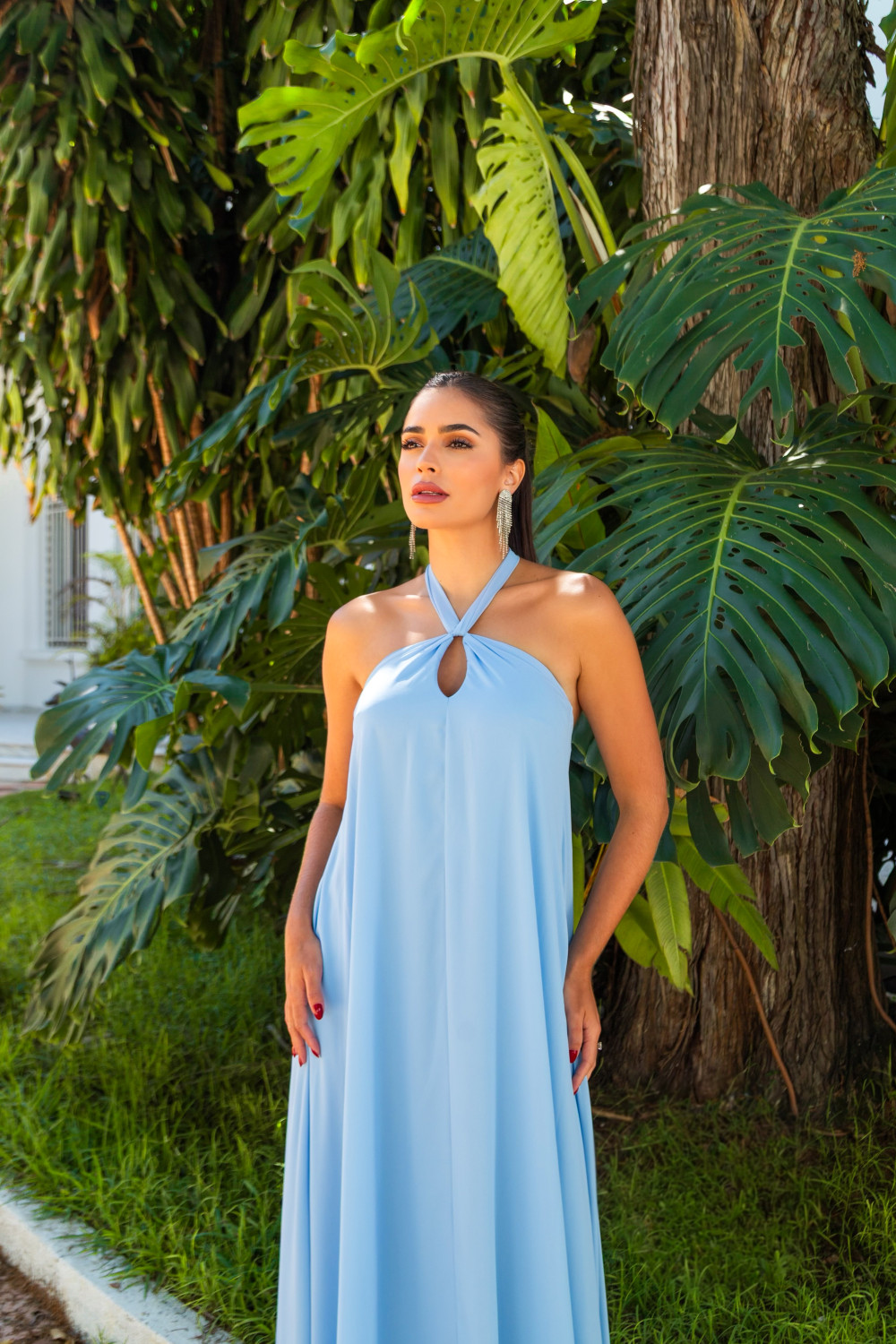 VESTIDO VALENTINA CREPE MUSSELINE - AZUL SERENITY