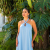 VESTIDO VALENTINA CREPE MUSSELINE - AZUL SERENITY