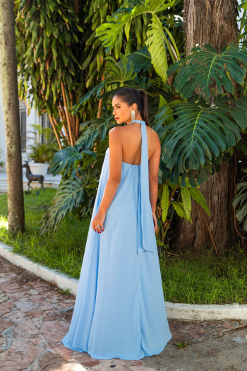 VESTIDO VALENTINA CREPE MUSSELINE - AZUL SERENITY