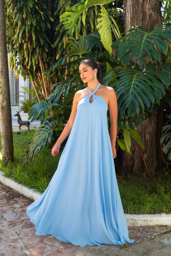 VESTIDO VALENTINA CREPE MUSSELINE - AZUL SERENITY