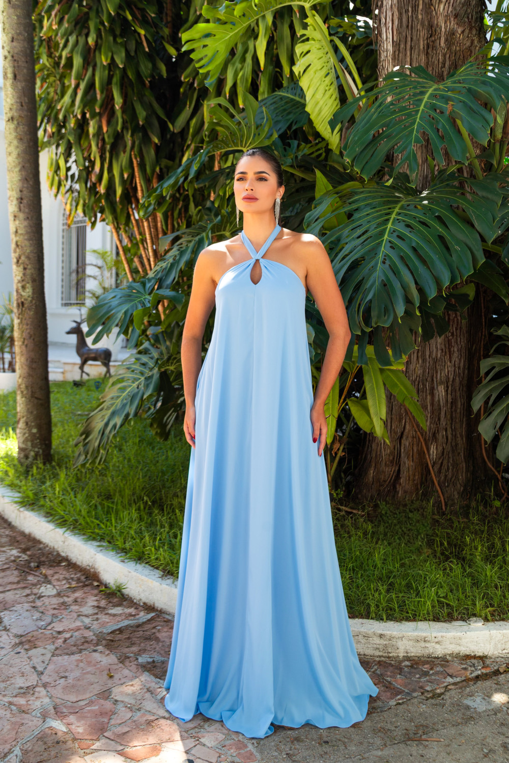 VESTIDO VALENTINA CREPE MUSSELINE - AZUL SERENITY