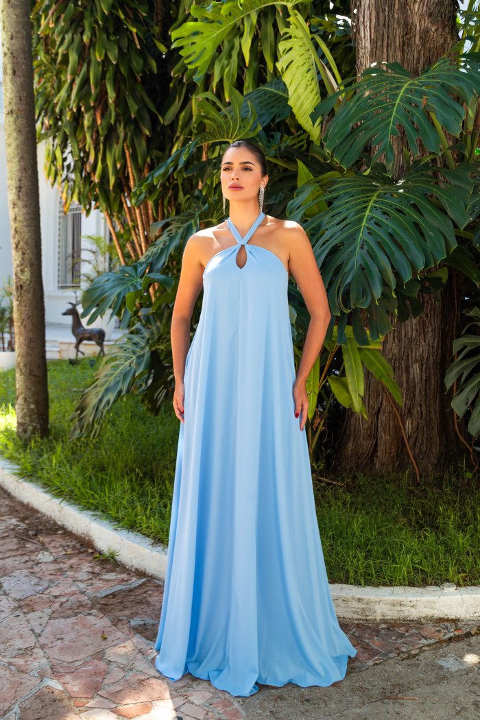 VESTIDO VALENTINA CREPE MUSSELINE - AZUL SERENITY