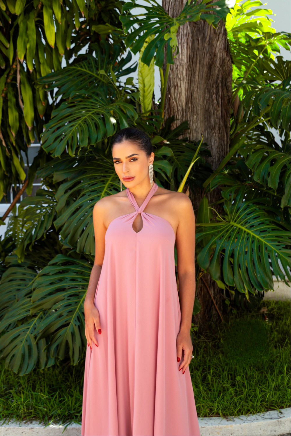 VESTIDO VALENTINA CREPE MUSSELINE - ROSA CANELA