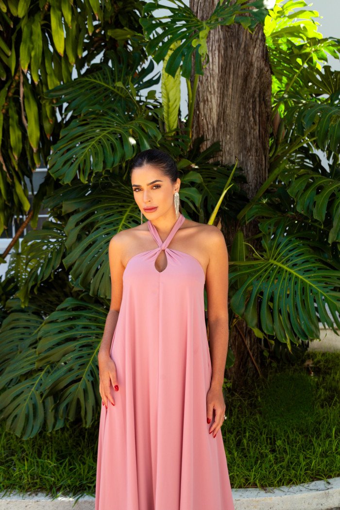 VESTIDO VALENTINA CREPE MUSSELINE - ROSA CANELA