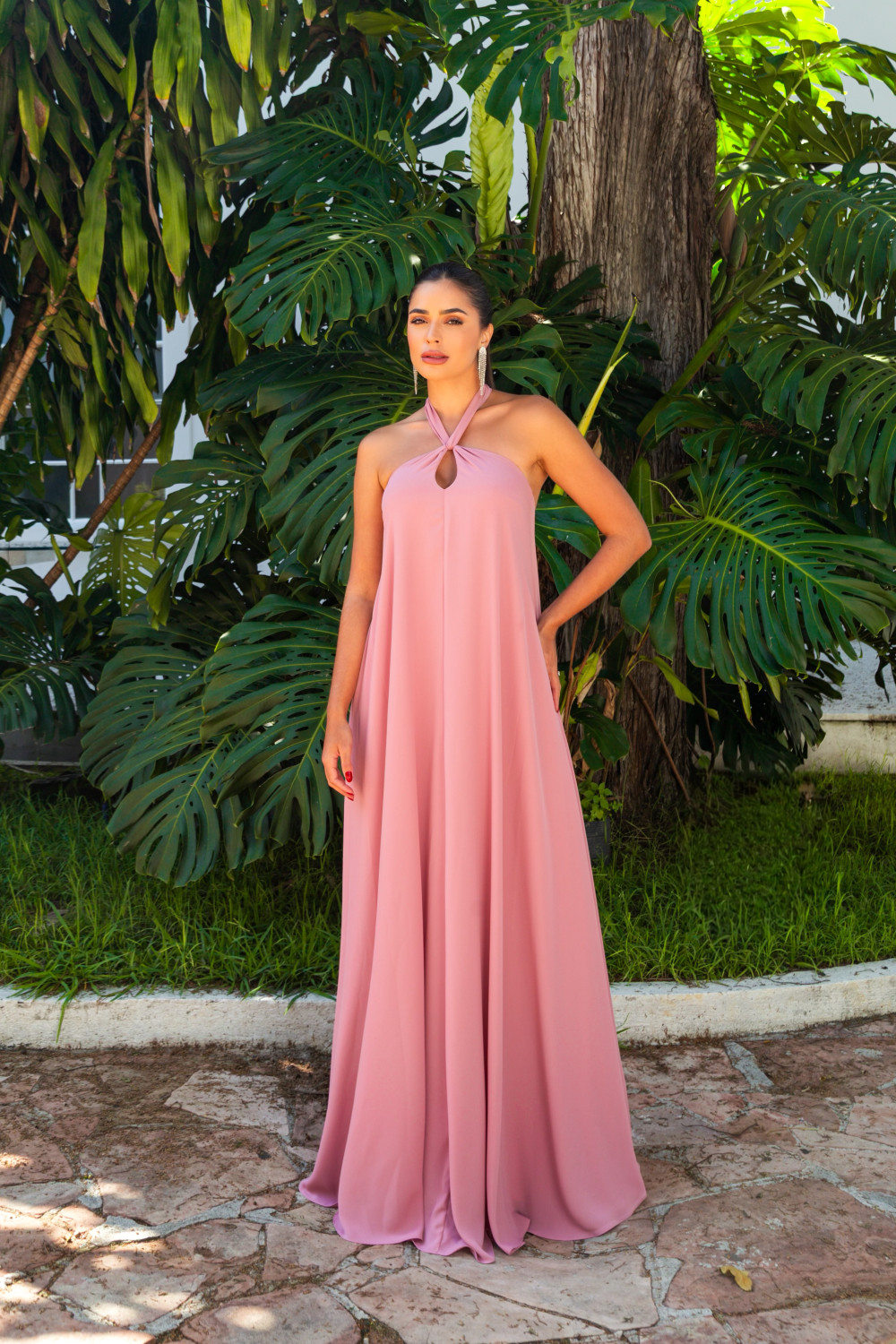 VESTIDO VALENTINA CREPE MUSSELINE - ROSA CANELA