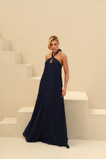 VESTIDO VALENTINA CREPE MUSSELINE - AZUL MARINHO