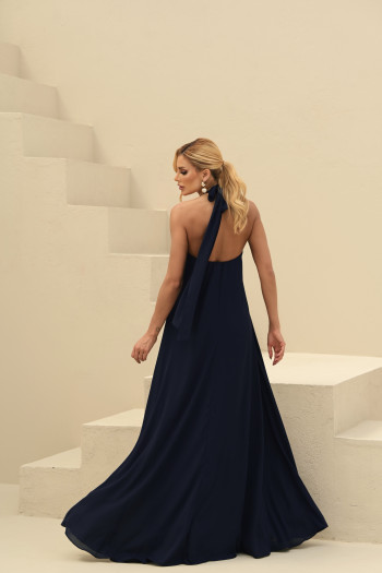 VESTIDO VALENTINA CREPE MUSSELINE - AZUL MARINHO