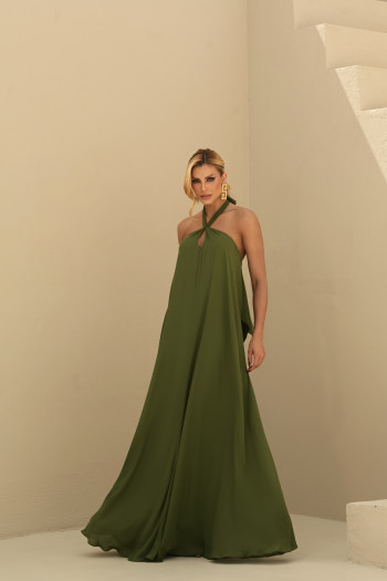 VESTIDO VALENTINA CREPE MUSSELINE - VERDE OLIVA