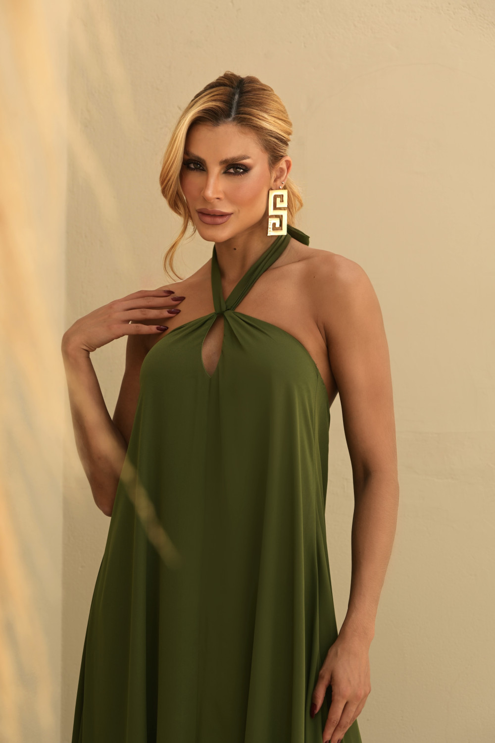 VESTIDO VALENTINA CREPE MUSSELINE - VERDE OLIVA