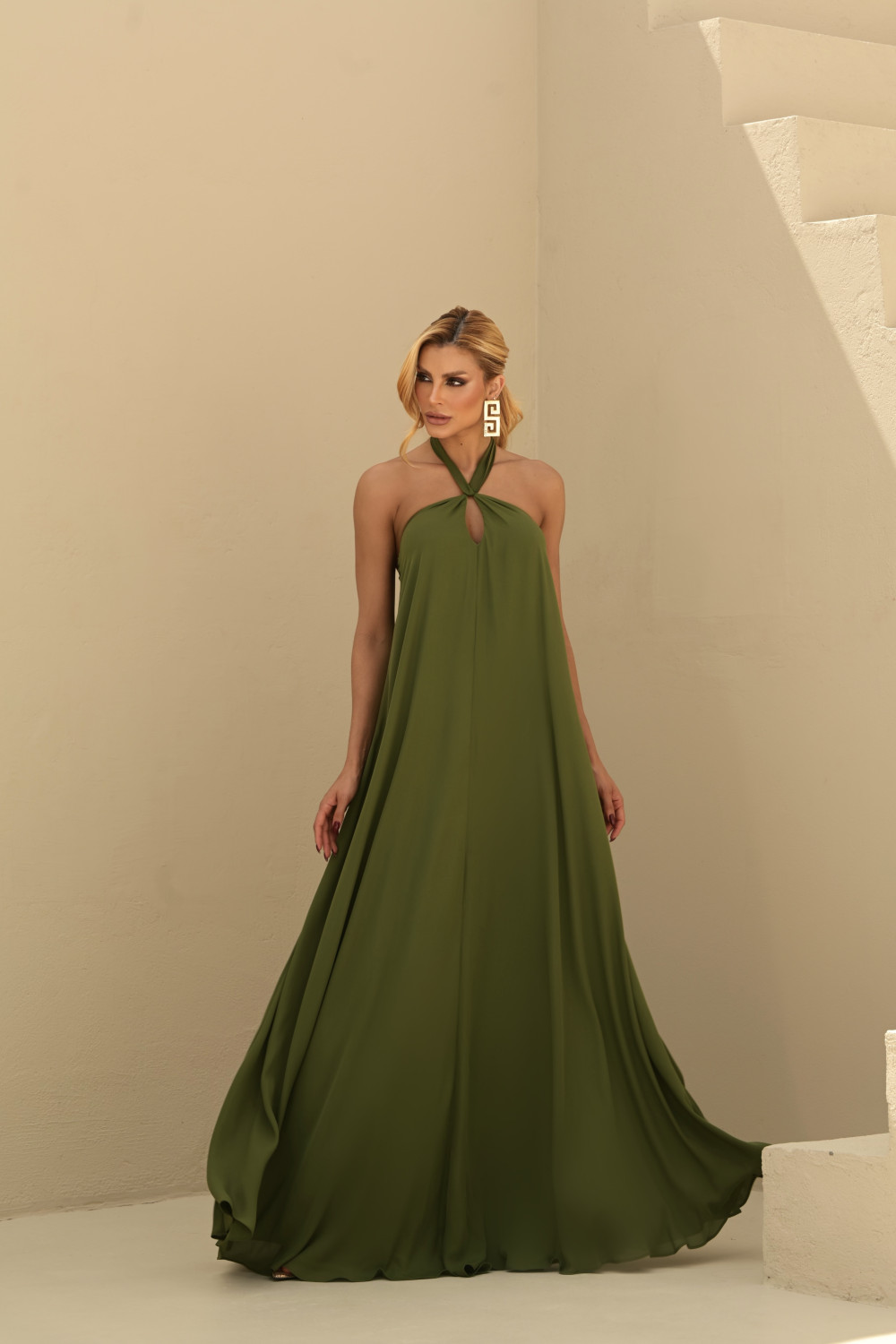 VESTIDO VALENTINA CREPE MUSSELINE - VERDE OLIVA