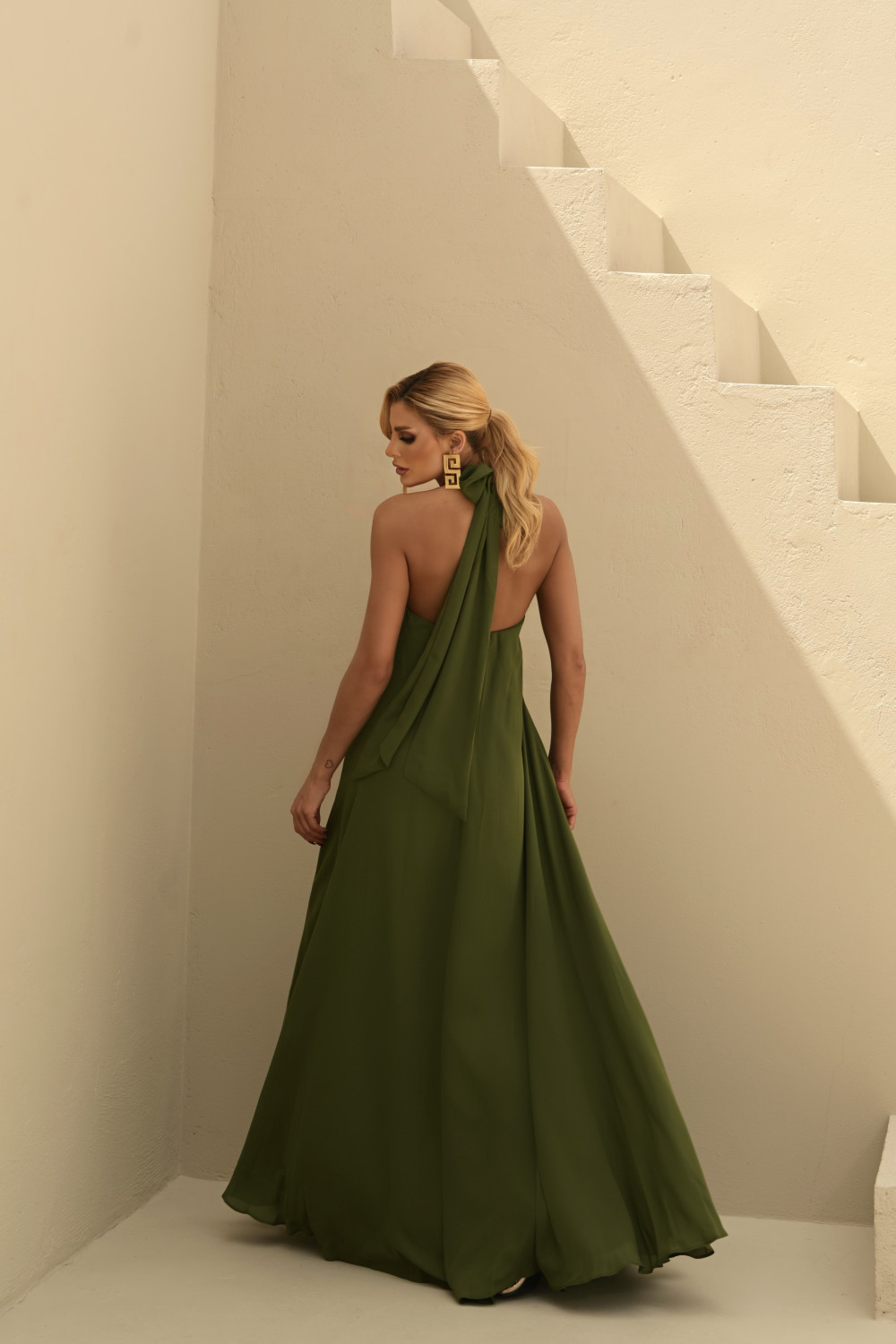 VESTIDO VALENTINA CREPE MUSSELINE - VERDE OLIVA