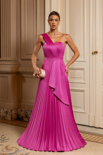 VESTIDO DE FESTA UM OMBRO CREPE VOGUE - FÚCSIA