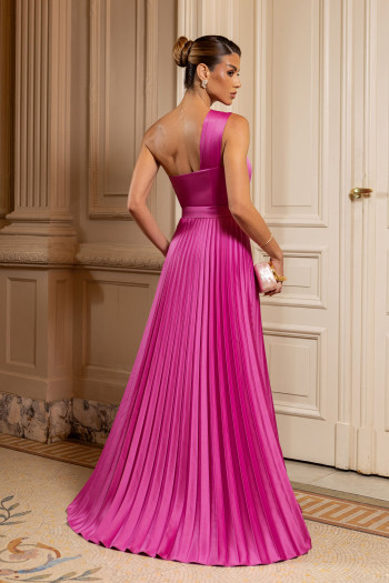 VESTIDO DE FESTA UM OMBRO CREPE VOGUE - FÚCSIA