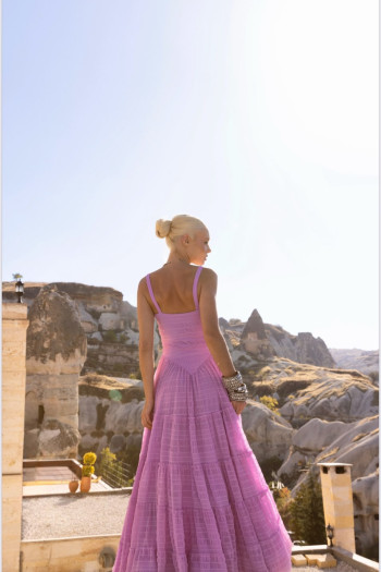 VESTIDO CHRISTINE LONGO TULE FRANZIDO - ROSA