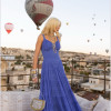 VESTIDO CHRISTINE LONGO TULE FRANZIDO - AZUL