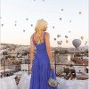 VESTIDO CHRISTINE LONGO TULE FRANZIDO - AZUL