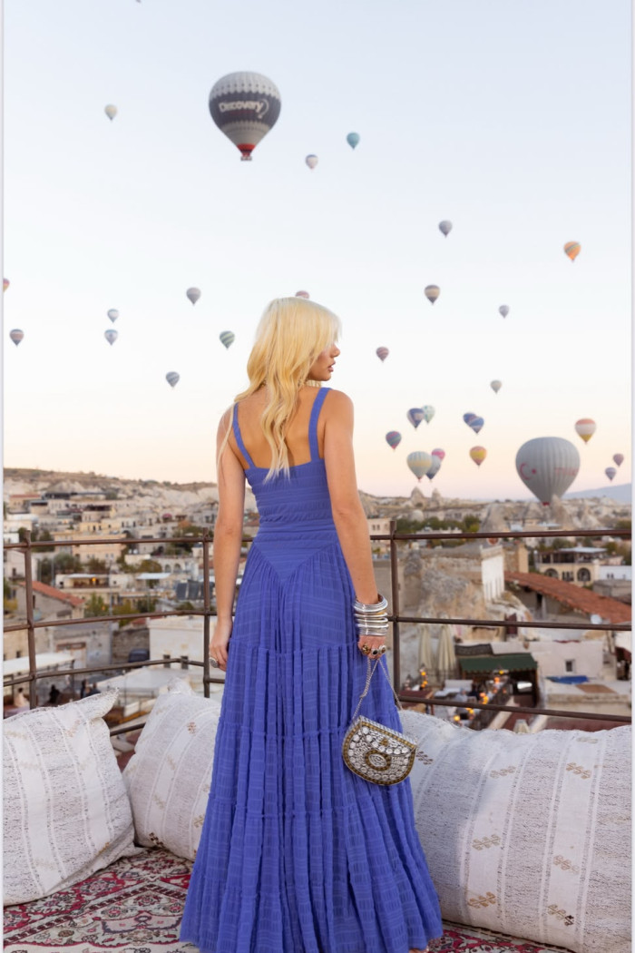VESTIDO CHRISTINE LONGO TULE FRANZIDO - AZUL
