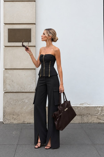 CONJUNTO CAROLINA CALÇA CARGO E CROPPED T.Q.C ALFAIATARIA - PRETO