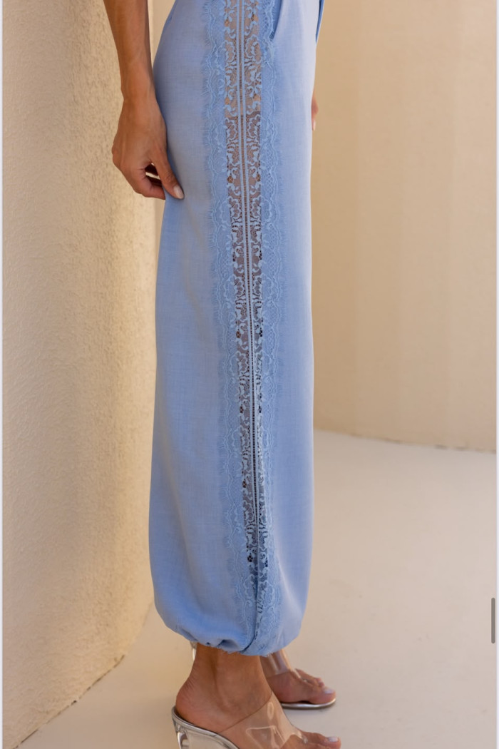 CONJUNTO GARDÊNIA ALFAIATARIA RENDA - AZUL CLARO